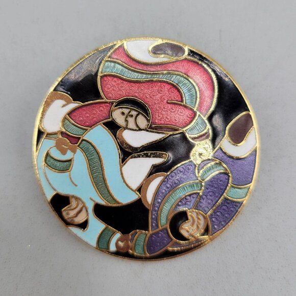 Cloisonne Dancing Alaskan Women Barbara Lavallee Artique Ltd Round Enamel Pin - Picture 1 of 4
